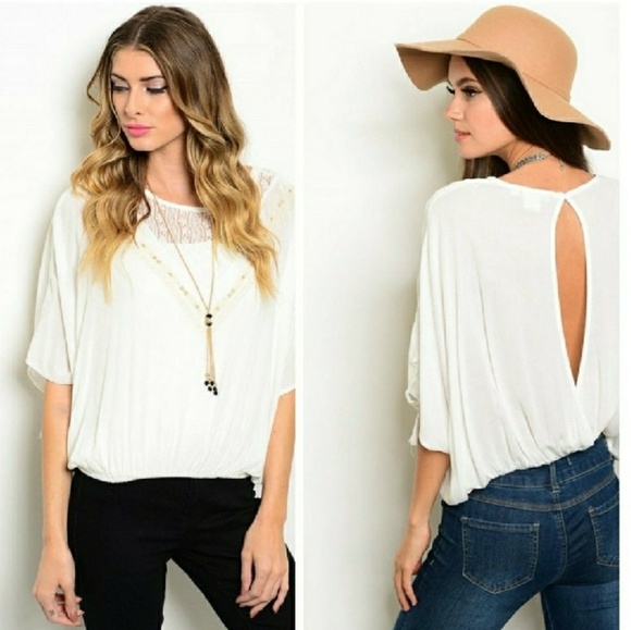 Flying Tomato Tops - 4/$15  Boho OPEN BACK slit TOP cream
